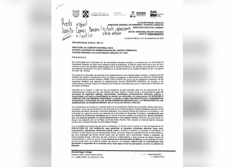 Alcaldía Miguel Hidalgo apercibe a Plaza Antara