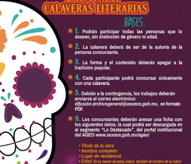 Convoca Gobierno de Oaxaca al quinto Concurso de Calaveras Literarias