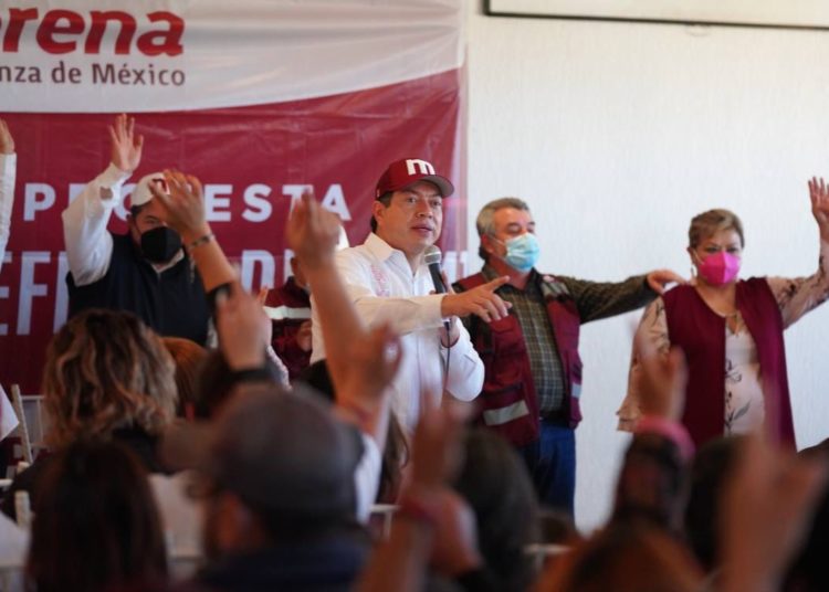 Toma Mario Delgado protesta a Comités de Defensa de la 4T en San Luis Potosí