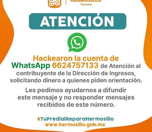 Hackean WhatsApp de Tesorería Municipal de Hermosillo