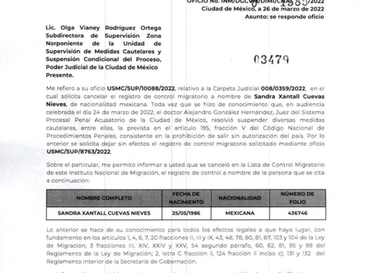 Aclara Sandra Cuevas que si puede salir del país