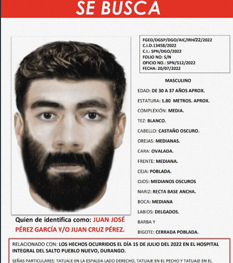 Presentan retrato hablado de segundo implicado en asesinato de doctor en Durango