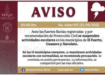 Se suspenden clases en tres municipios de Sinaloa tras fuertes lluvias