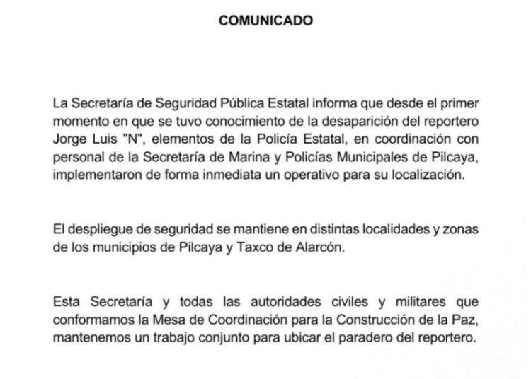 Reportan desaparición de reportero de Taxco