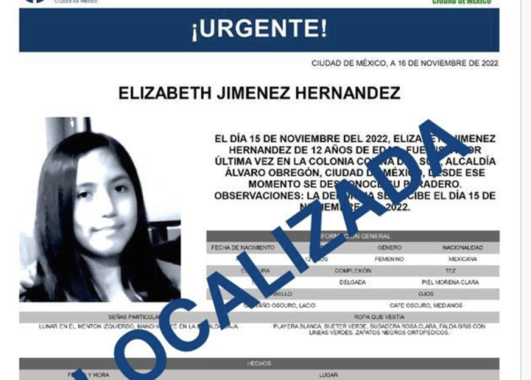 Localizan sana y salva a Elizabeth Jiménez en Pachuca, Hidalgo