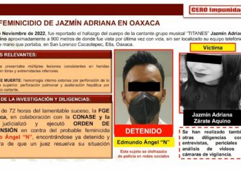 Detienen a Edmundo “N”, presunto asesino de la cantante Jazmín Adriana