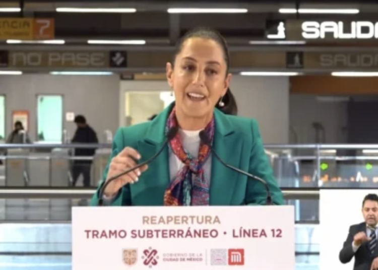 Sheinbaum da banderazo de reapertura en Línea 12 del Metro