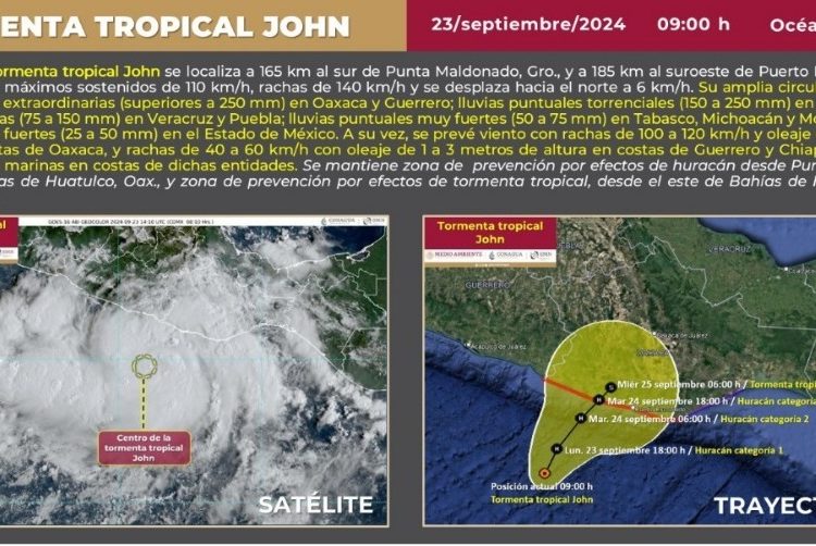 Tormenta tropical John se fortalece y aproxima a las costas de Oaxaca