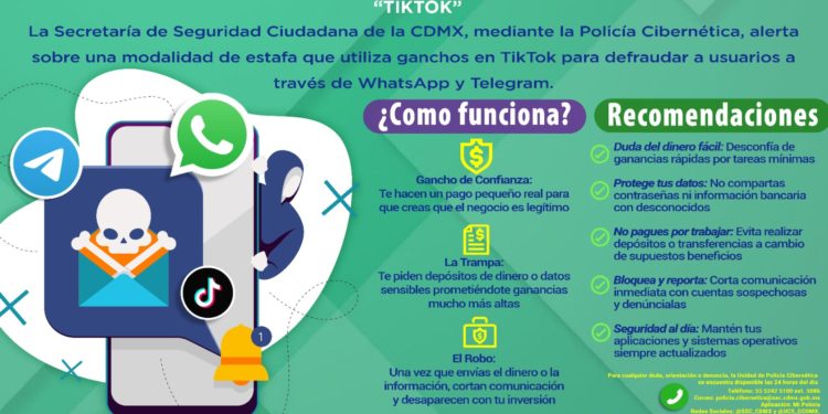 Policía Cibernética alerta por fraudes digitales que prometen pagos ligados a TikTok